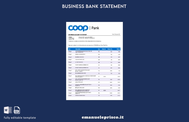 stile verificato Modello Word e PDF di estratto conto verifica società Coop Pank